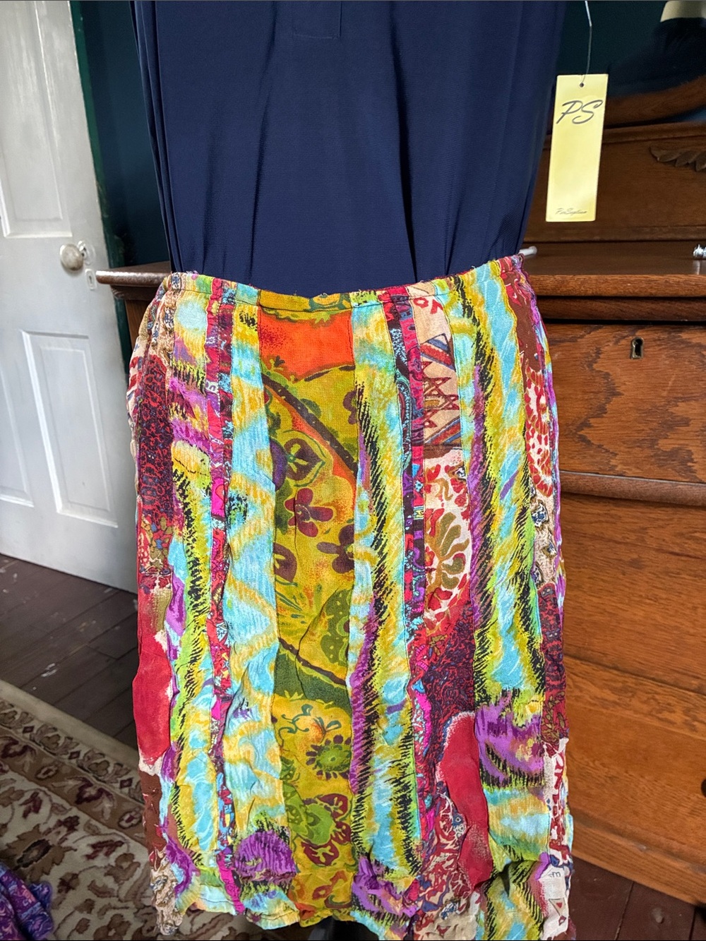 Chicos Multicolor Vertical Patchwork Skirt